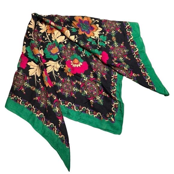 Vintage Symphony Scarf, Kaleidoscope floral design Italian Rayon Square Scarf - Picture 2 of 9